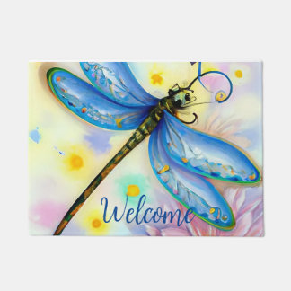 Paillasson Aquarelle Bleue Dragonfly, Personnaliser le mat de