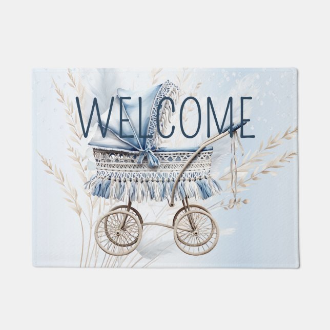 Paillasson Aquarelle Cute Classic Poussette Bleu Floral (Devant)