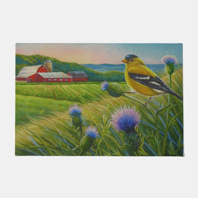 Paillasson Aquarelle de la ferme d'été de Goldfinch Bird This (Devant)