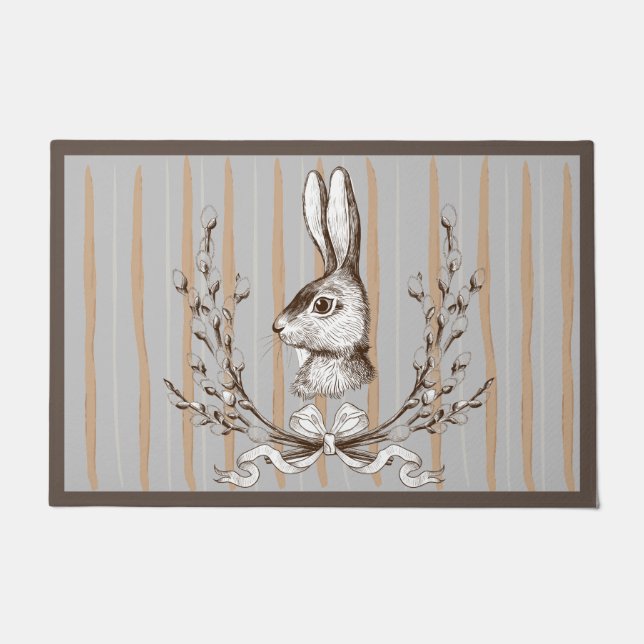 Paillasson Aquarelle de lapin gris beige Français Pays (Devant)