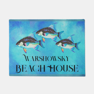 Paillasson Aquarelle de poisson tropical sur mesure Aqua bleu