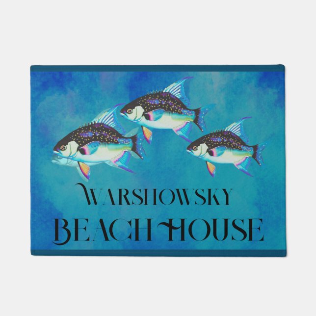 Paillasson Aquarelle de poisson tropical sur mesure Aqua bleu (Devant)