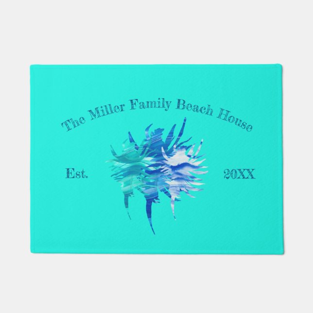 Paillasson Aquarelle de silhouette de conque bleu turquoise A (Devant)