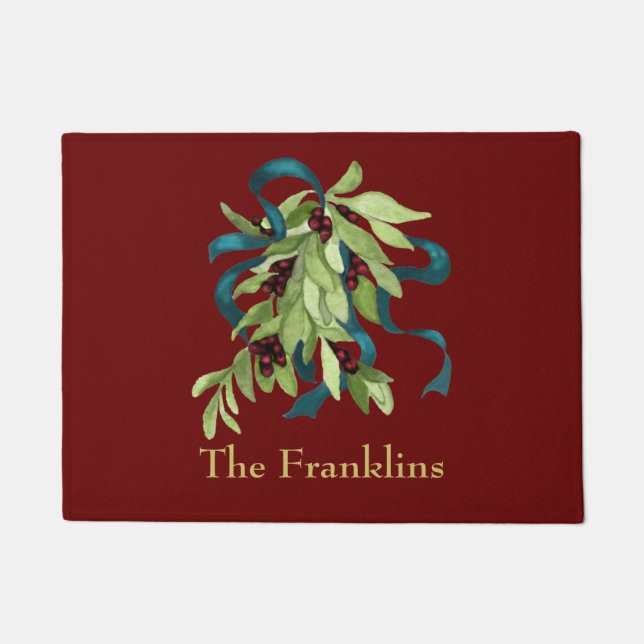 Paillasson Aquarelle de vacances Mistletoe Rouge Berries Turq (Devant)