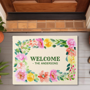 Paillasson Aquarelle Floral Fleurs Jardin Botanique Bienvenue