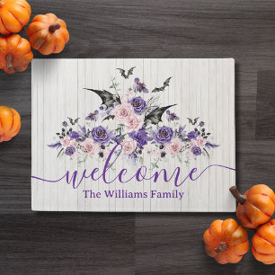 Paillasson aquarelle floral roses heureux halloween bois