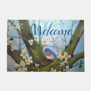 Paillasson Aquarelle florale Bluebird Bienvenue