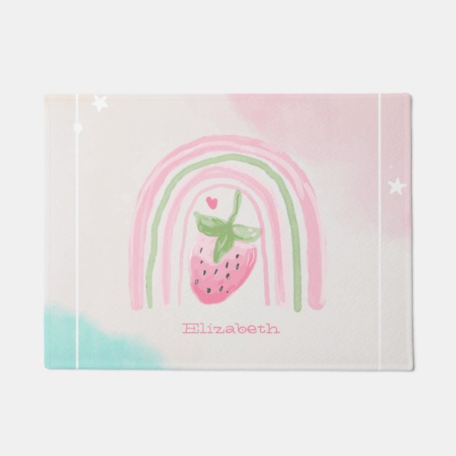 Paillasson Aquarelle Fraise Arc-en-ciel   (Devant)