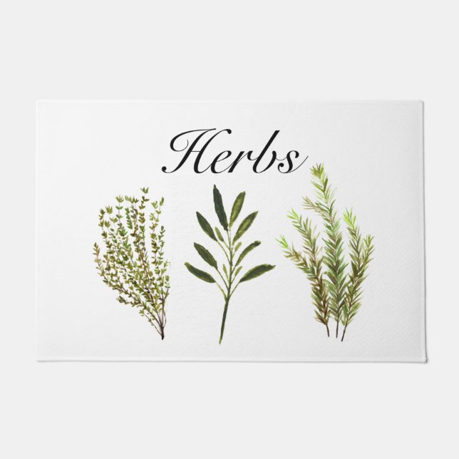 Paillasson Aquarelle Herbes Thyme Rosemary Sage Plantes (Devant)
