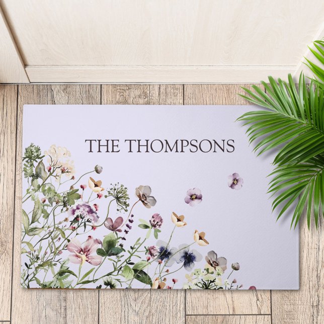 Paillasson Aquarelle monochrome Fleurs sauvages violets (In situ)