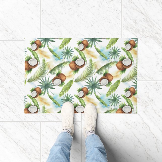 Paillasson Aquarelle Motif de noix de coco tropicale (Intérieur)