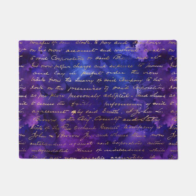 Paillasson Aquarelle Motif d'encre violet avec script Gold (Devant)