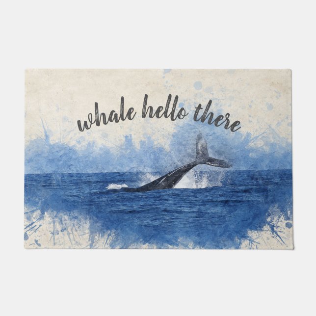 Paillasson Aquarelle nautique mignonne drôle de baleine (Devant)