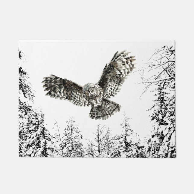 Paillasson Aquarelle originale Frappe ou Chasse Chouette Oise (Devant)