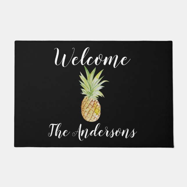 Paillasson Aquarelle personnalisée en ananas bleu Welcome Doo (Devant)