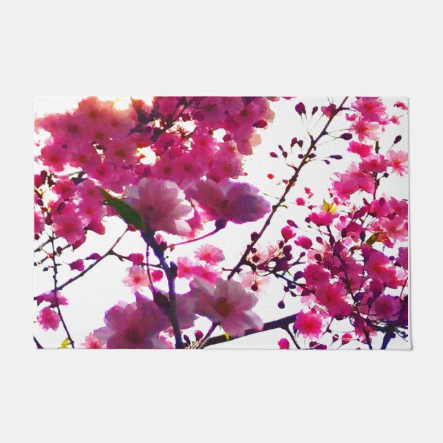 Paillasson Aquarelle rose ressort floral | Arbre à fleurs (Devant)