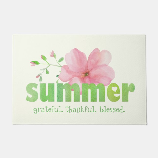 Paillasson Aquarelle rose vert été Floral (Devant)