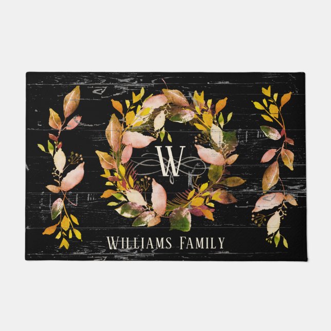Paillasson Aquarelle rustique Autumn Wreath Family Black (Devant)