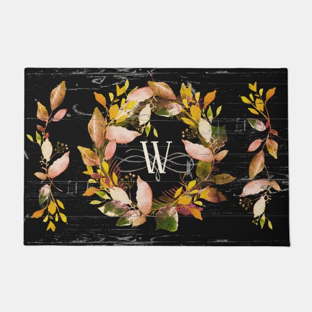 Paillasson Aquarelle rustique Autumn Wreath Family Black (Devant)