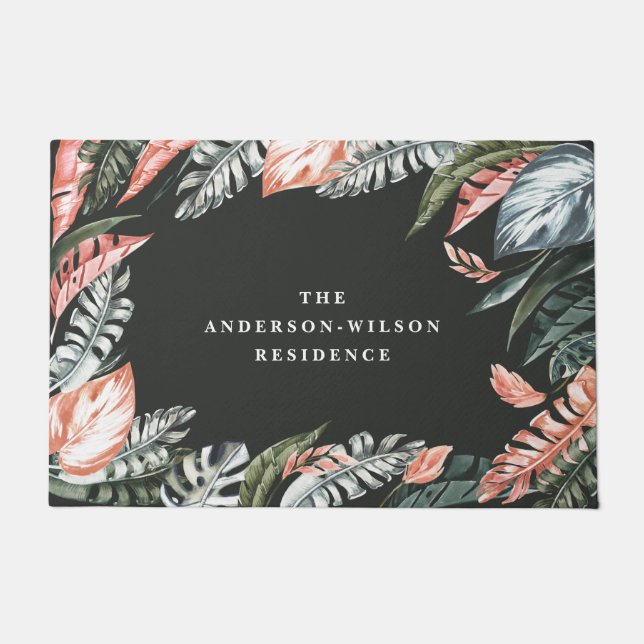 Paillasson Aquarelle tropicale feuillage intérieur fleuri (Devant)