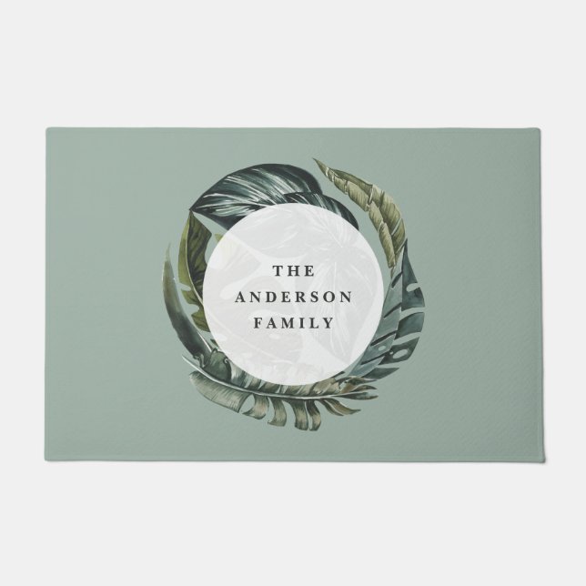 Paillasson Aquarelle tropicale feuillage intérieur fleuri (Devant)