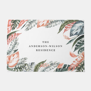 Paillasson Aquarelle tropicale feuillage intérieur fleuri