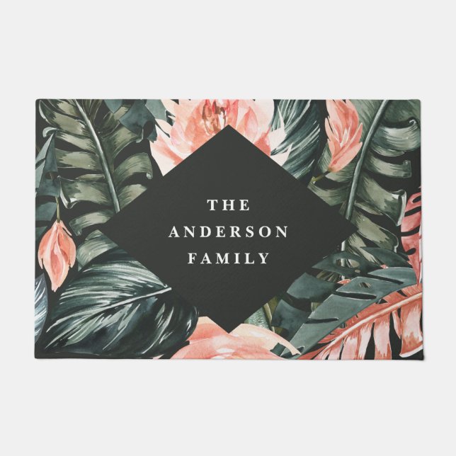 Paillasson Aquarelle tropicale feuillage intérieur fleuri (Devant)