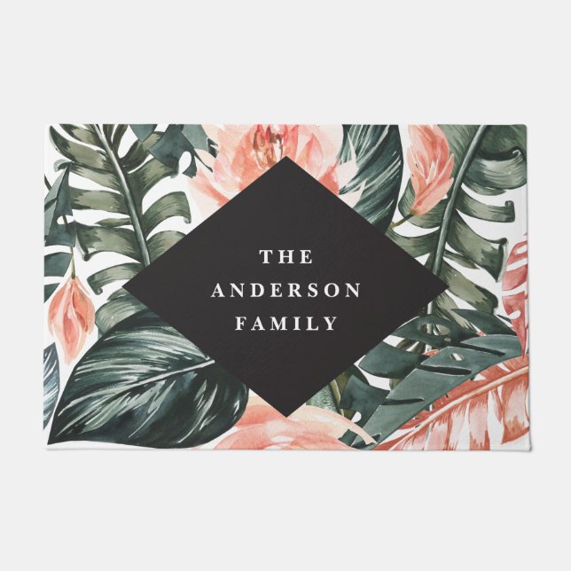 Paillasson Aquarelle tropicale feuillage intérieur fleuri (Devant)