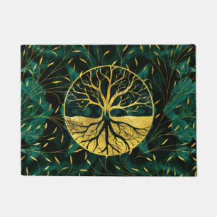 Paillasson Arbre de la vie d'or Yggdrasil sur la malachite