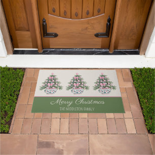 Paillasson Arbre de Noël à motifs Chinois rose et vert chic