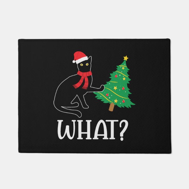 Paillasson Arbre de Noël Chat Drôle sur Chat Quoi (Devant)