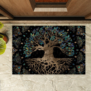 Paillasson Arbre de vie - Yggdrasil doré et ornement de marbr