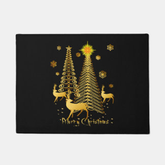 Paillasson Arbres de Noël d'or et rennes