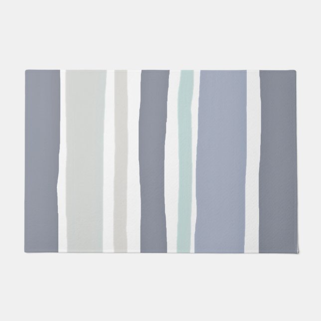 Paillasson Ardoise rayée moderne bleu et gris (Devant)