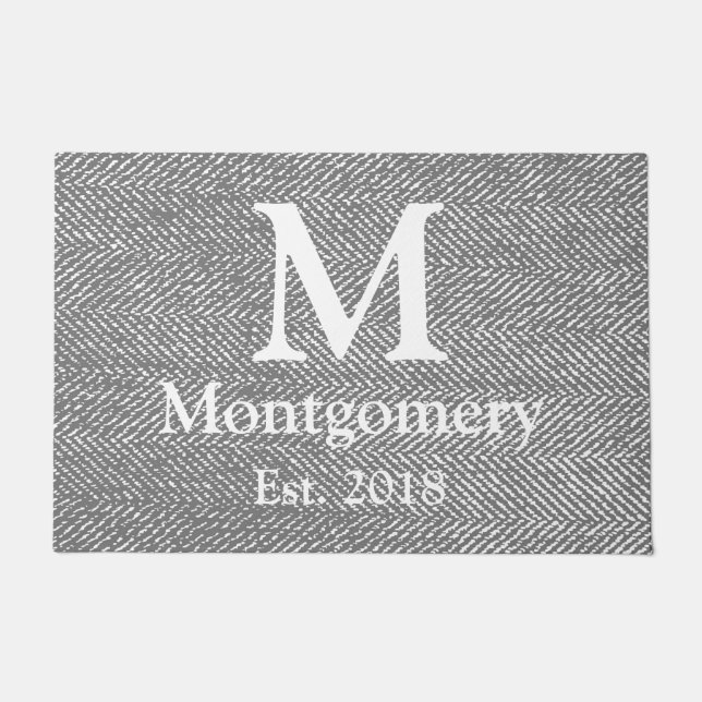 Paillasson Arête de hareng grise moderne et monogramme blanc (Devant)