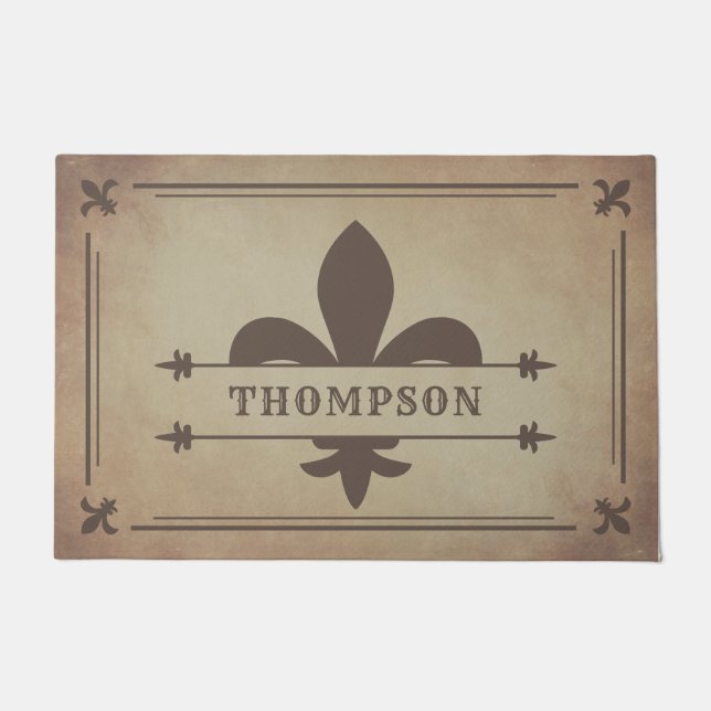 Paillasson Arêtes renversées Brown Fleur de Lis Nom personnal (Devant)