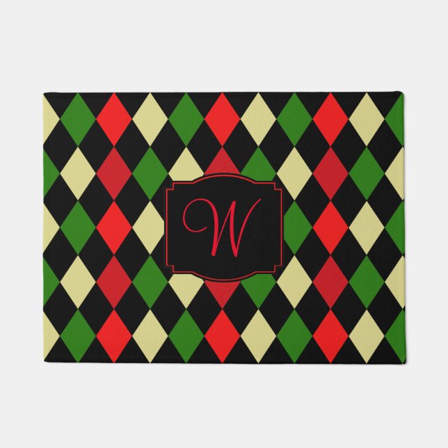 Paillasson Arlequin Motif de vacances Monogramme (Devant)
