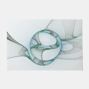 Paillasson Art Abstrait moderne Fractal Bleu Turquoise Gris
