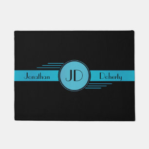 Paillasson Art déco bleu et noir de monogramme