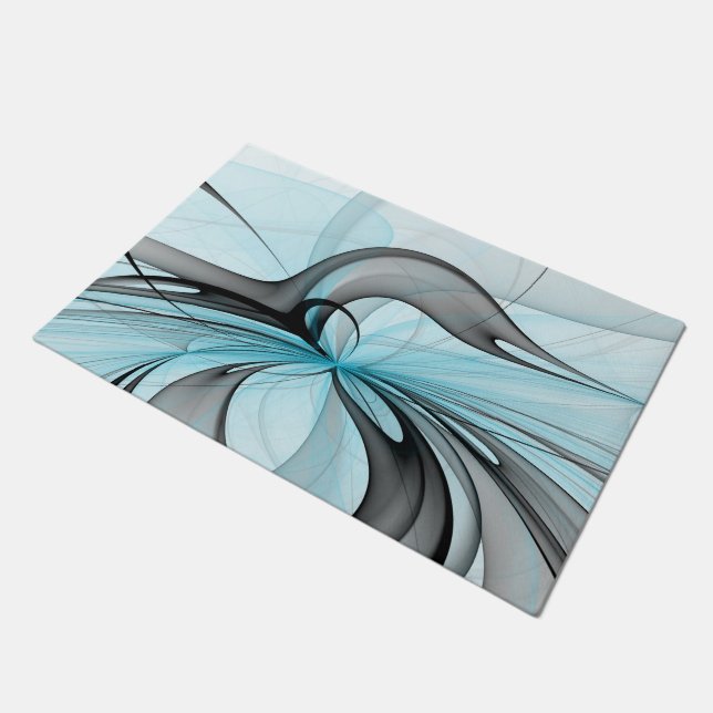 Paillasson Art fractal moderne gris anthracite abstrait bleu (Incliné)