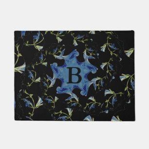 Paillasson Art fractal Sage bleu et noir Monogramme