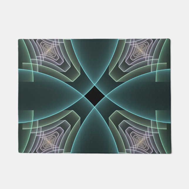 Paillasson Art graphique géométrique fractal sarcelle moderne (Devant)
