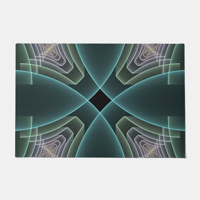 Paillasson Art graphique géométrique fractal sarcelle moderne (Devant)