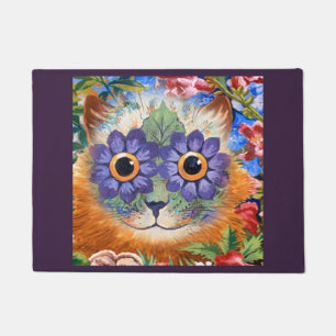 Paillasson Art hippie pourpre vintage de chat de fleur de