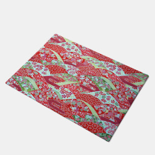 Paillasson Art japonais Rouge Floral Origami Yuzen Porte Mat