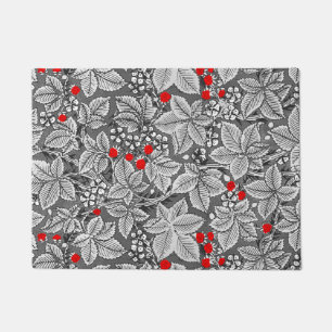 Paillasson Art Nouveau Fraises et Feuilles, Gris Argent
