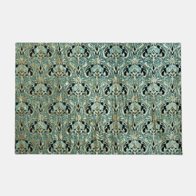 Paillasson Art nouveau, turquoise, or, motif, belle époque, c (Devant)