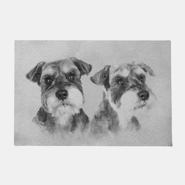 Paillasson Art numérique de gamme de gris de Schnauzers (Devant)