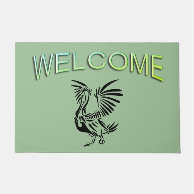 Paillasson Art Pélican Tribal sur le vert (Devant)