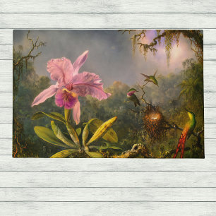 Paillasson Artsy brésilien Cattelya Orchid et 3 colibris